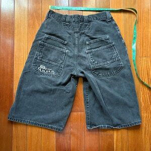 Vtg Lee Pipes Black Denim Baggy Skater Shorts Big Pockets Logo Jorts Size XL